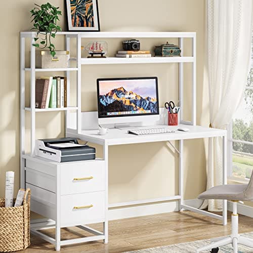 Tribesigns 55 Inch Desk with 2 Drawers and Storage Shelves by Tribesigns