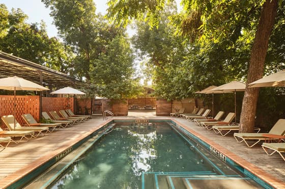Carpenter Hotel's saltwater pool in the converted Carpenters Union hall in Zilker