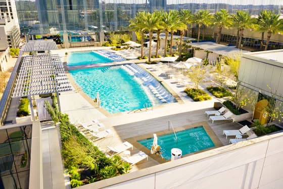 Fairmont Austin's 37th-floor heated rooftop pool with downtown panorama