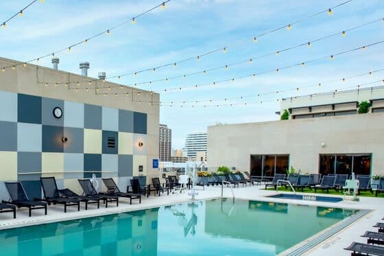 Hilton Austin's heated outdoor pool near the Austin Convention Center