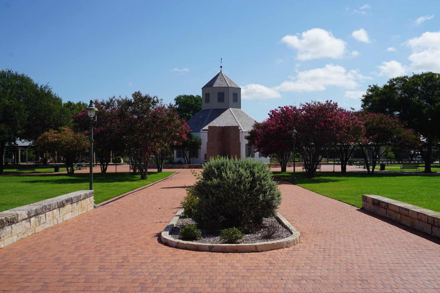 The octagonal Vereins Kirche standing on the Marktplatz in the middle of Fredericksburg