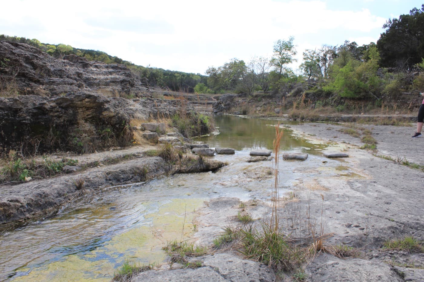 Limestone ledges and shallow pools inside Canyon Lake Gorge, the channel carved below the spillway by the 2002 flood