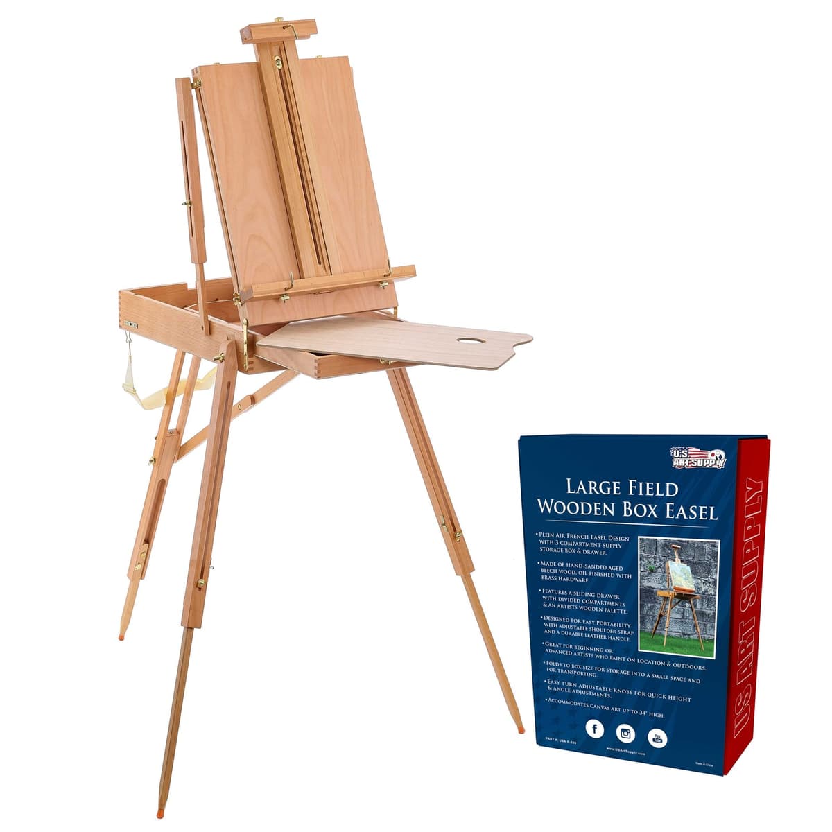 Large Beechwood French Easel by U.S. Art Supply