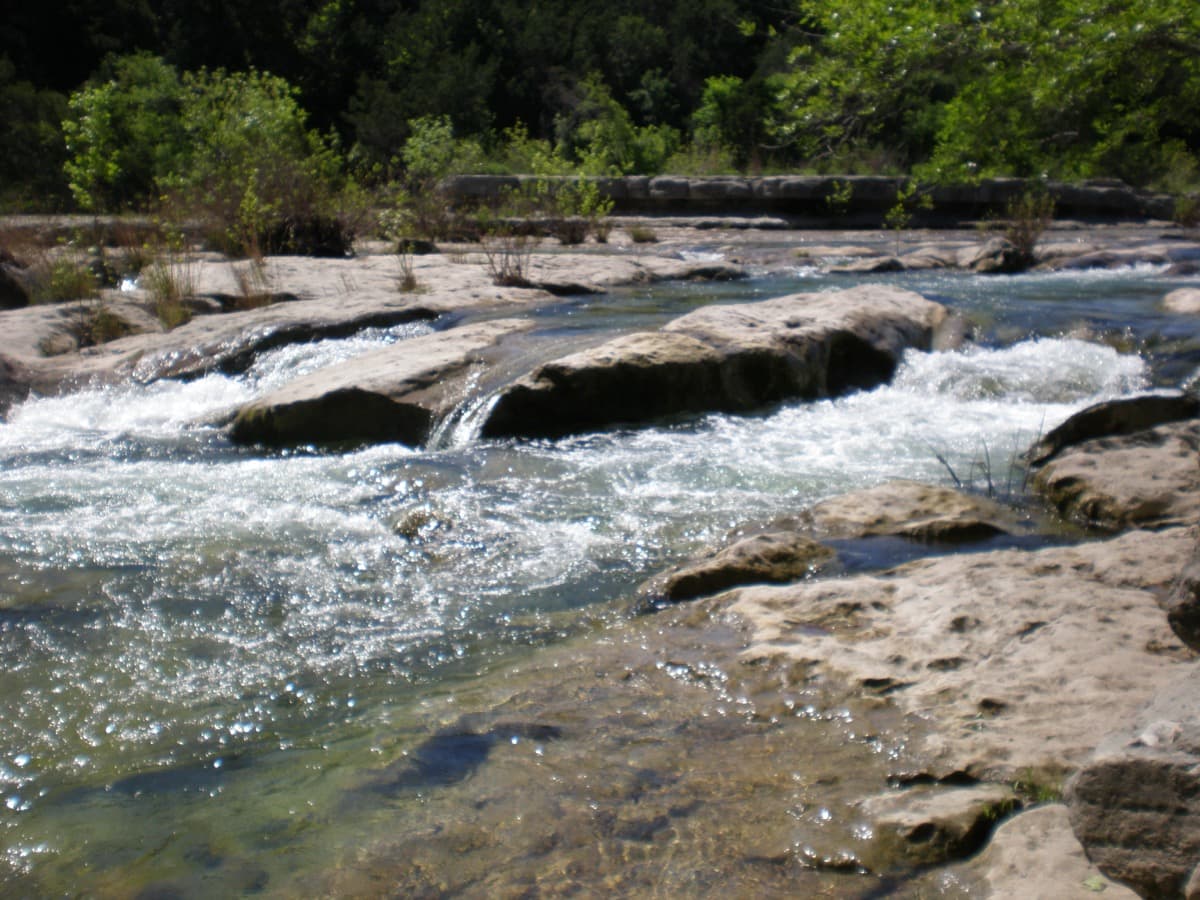 Barton Creek Greenbelt hiking trail with limestone cliffs and natural swimming holes minutes from downtown Austin