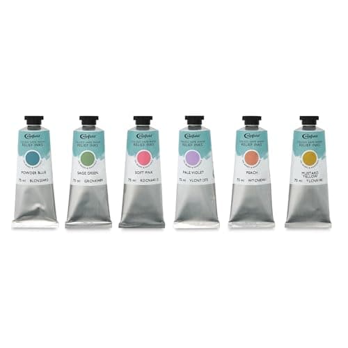 Cranfield Caligo Safe Wash Relief Ink Set of 6, Soft Shades, 75 ml Tubes by Cranfield Colours