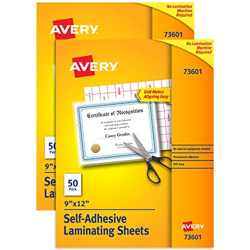 Avery Matte Clear Self-Adhesive Laminating Sheets, 3 mil, 9 x 12 in (2 x 50) by Avery