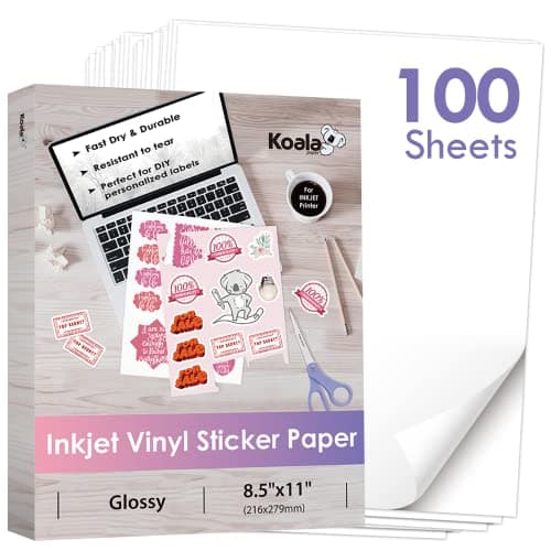 Koala Printable Vinyl Sticker Paper, Glossy, 100 Sheets