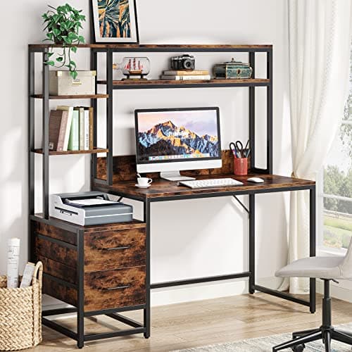 Tribesigns 55 Inch Desk with 2 Drawers and Storage Shelves by Tribesigns