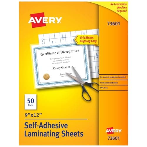 Avery Clear Self-Adhesive Laminating Sheets, 9 x 12 in, 50 Pack by Avery
