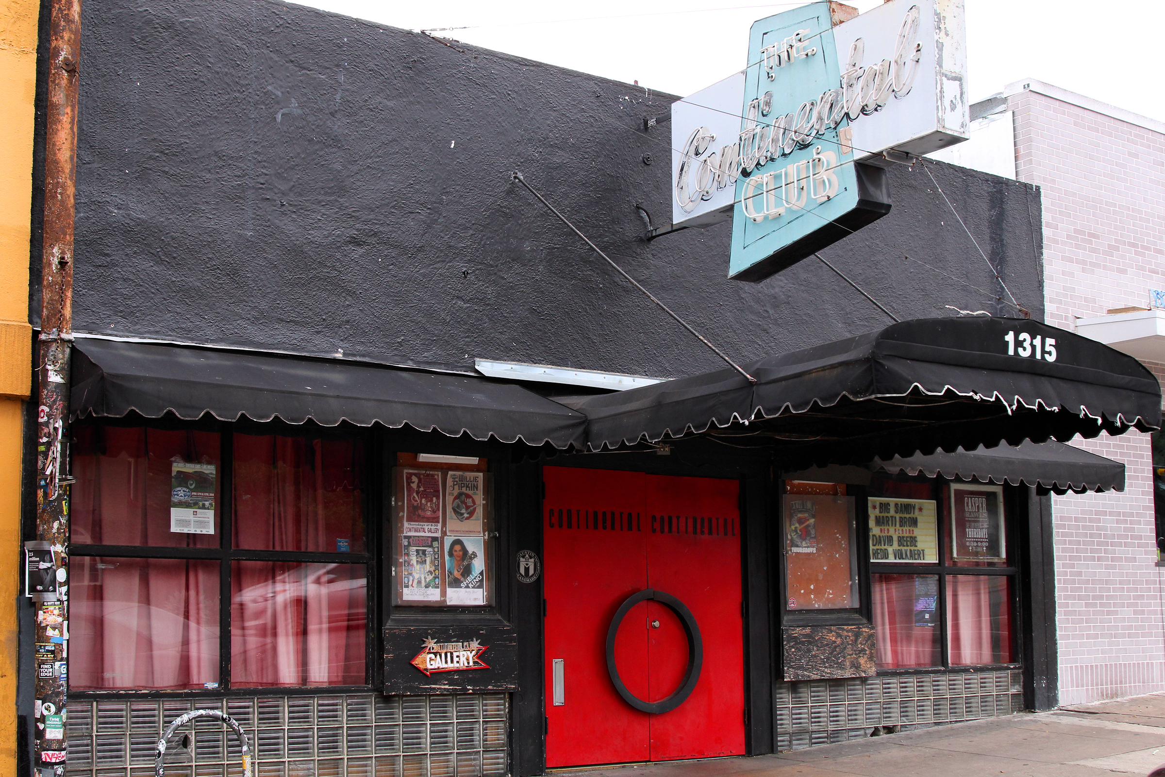 Continental Club neon sign on South Congress Avenue in Austin Texas, the legendary live music venue featured in Terrence Malick's Song to Song