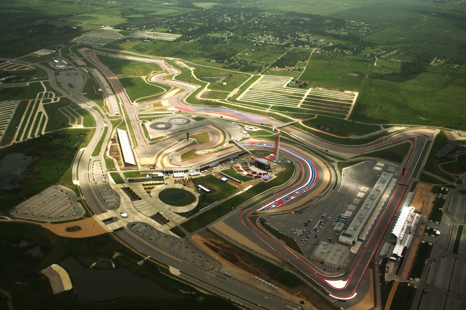 Aerial view of Circuit of the Americas racetrack in Austin, Texas
