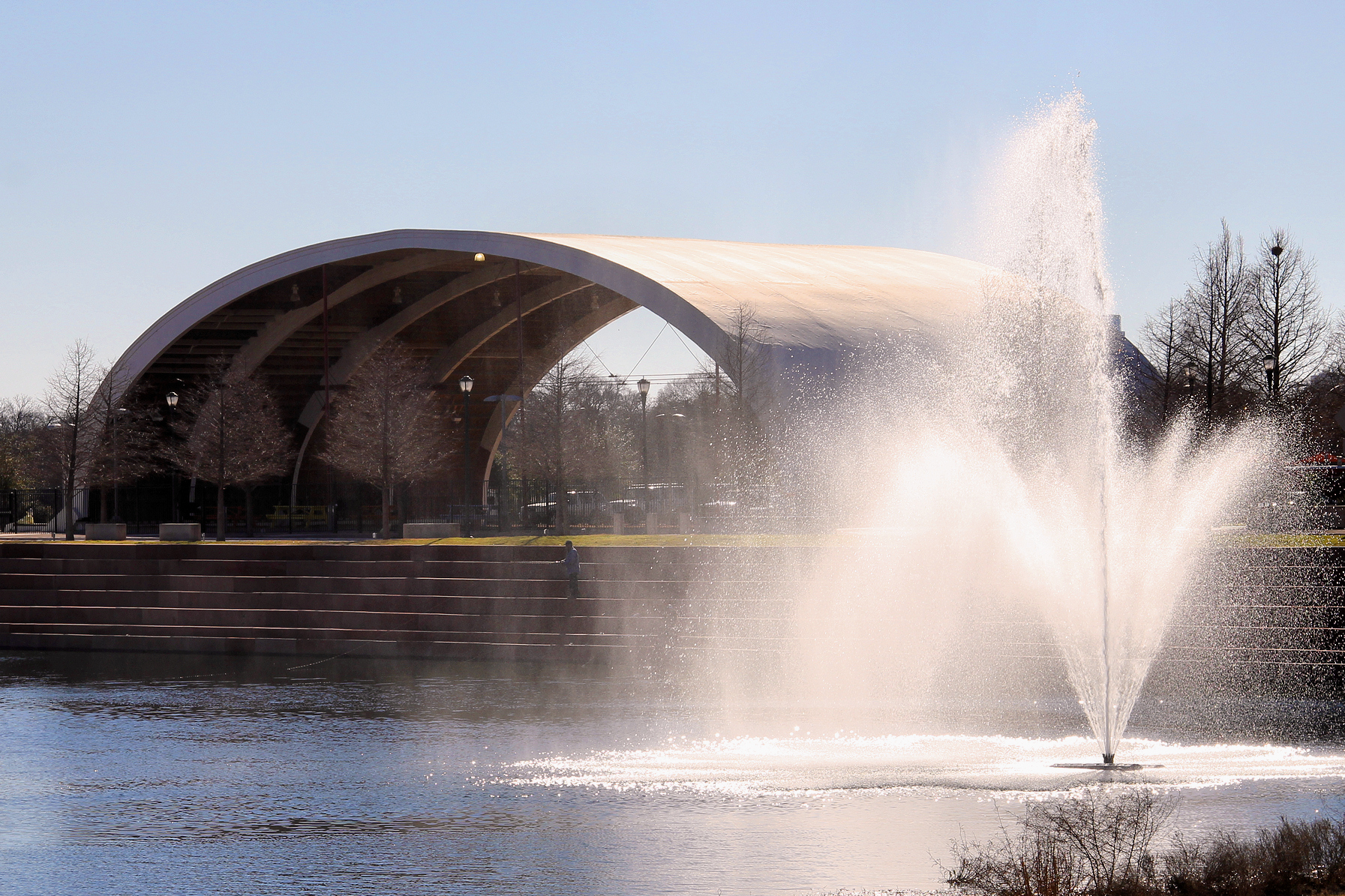 Mueller Lake Park in Austin, featuring public art installations on the site of the former Robert Mueller Municipal Airport
