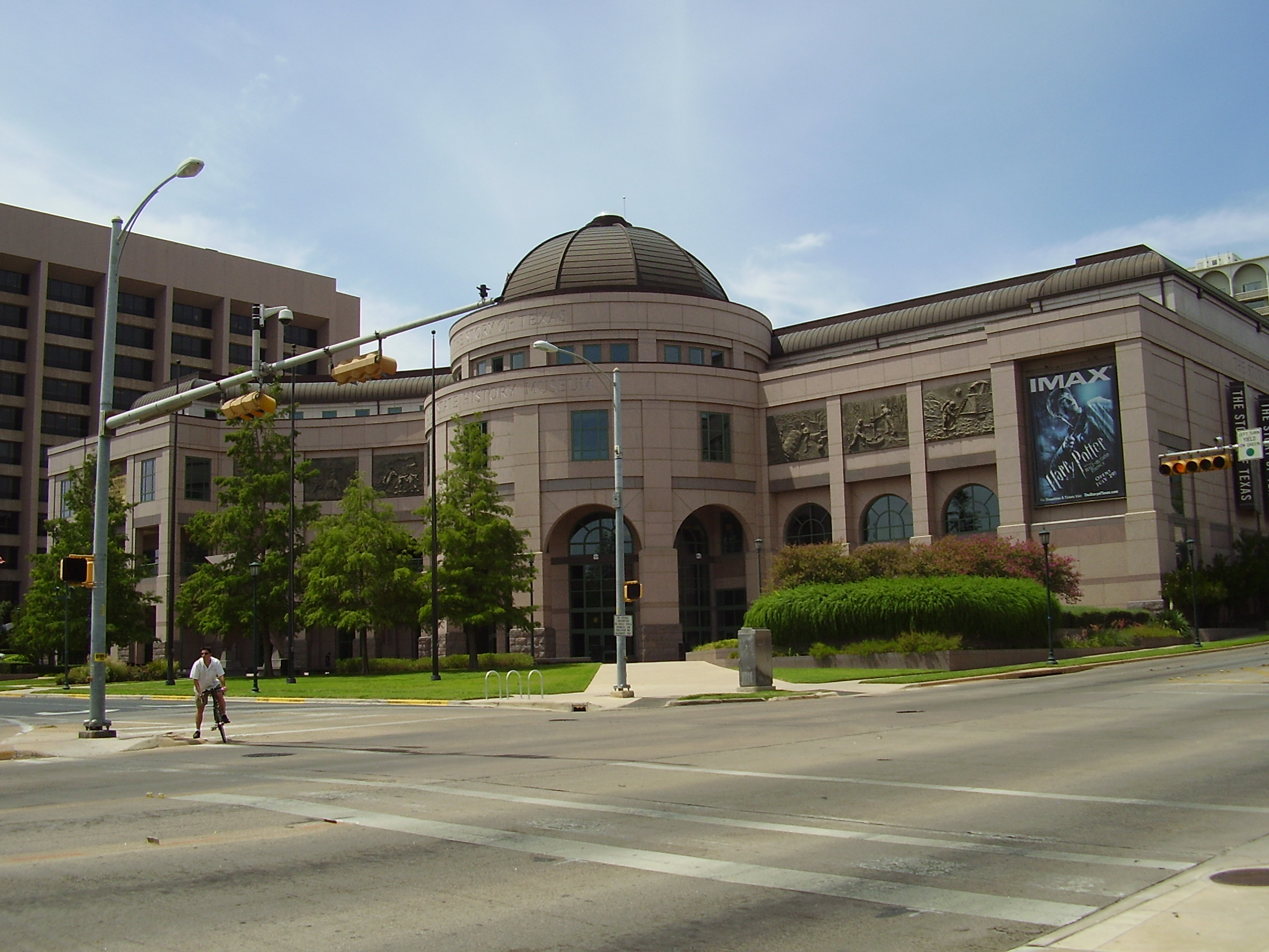 The Bob Bullock Texas State History Museum in downtown Austin, featuring its distinctive rotunda and IMAX theater