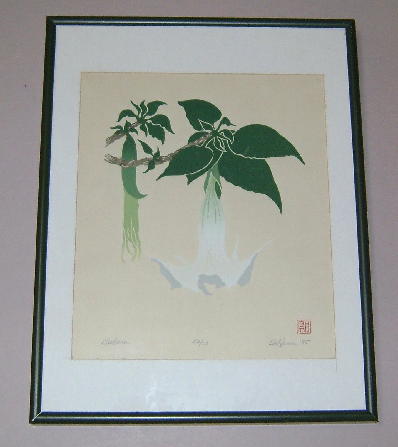 Datura woodcut by Del Swan
