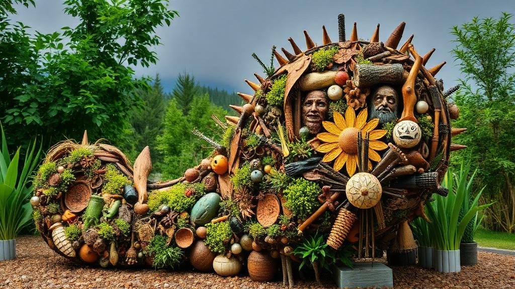 Eco-friendly art installation made from natural and recycled materials