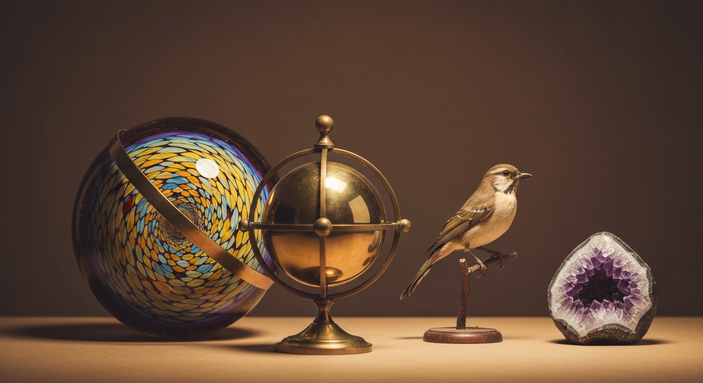 A gallery interior with an eclectic mix of collected objects and art on display