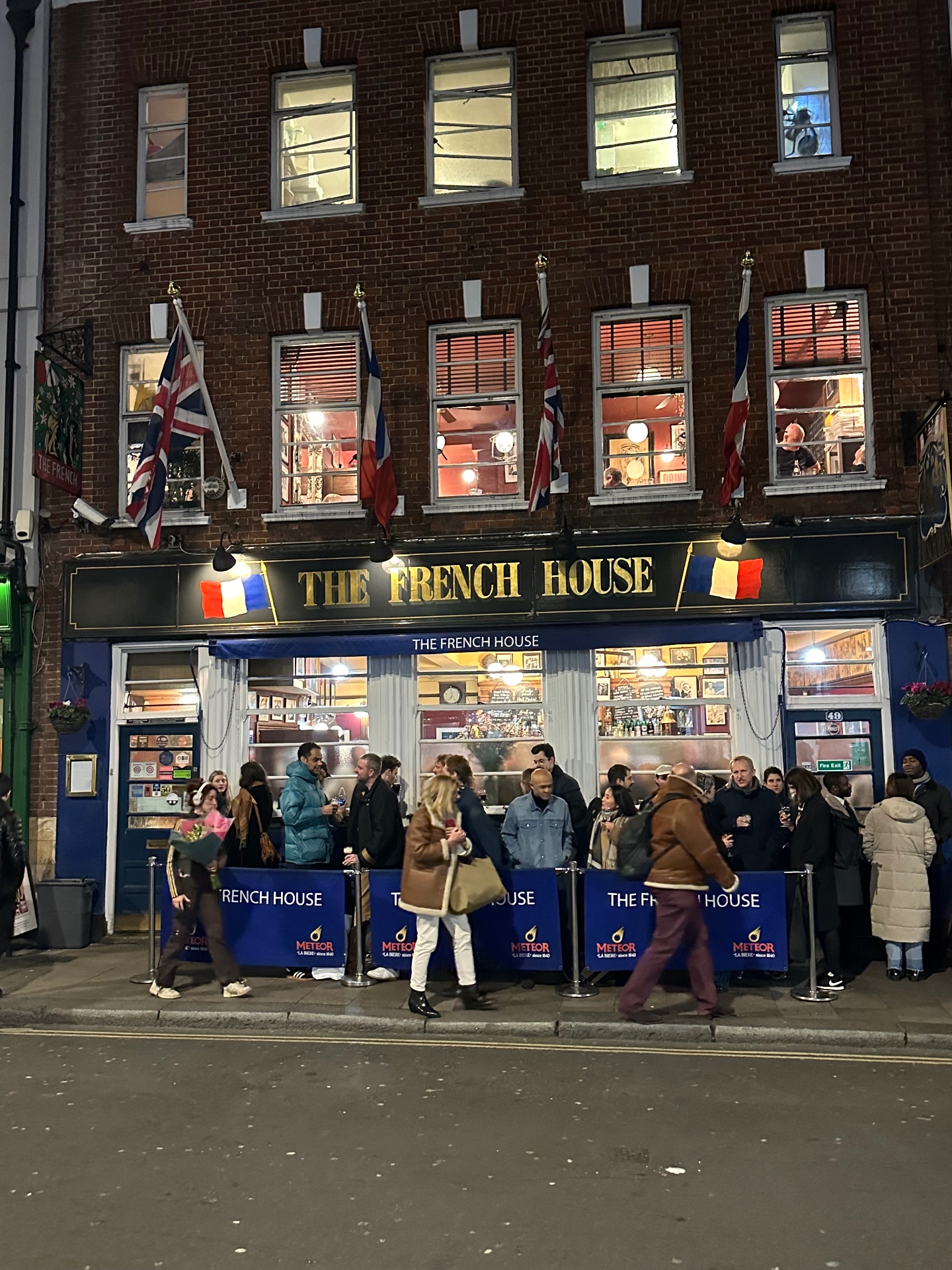 The French House pub at night