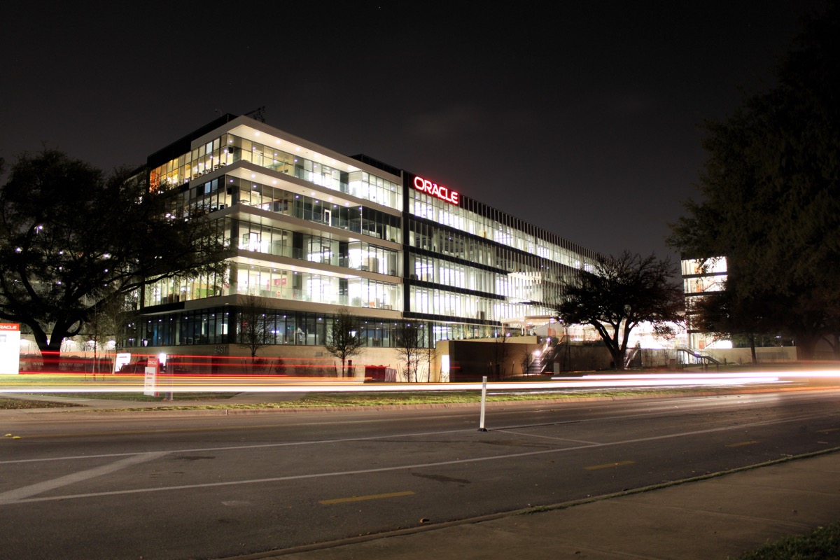 Oracle Corporation's campus in Austin, Texas — the waterfront headquarters Larry Ellison chose in 2020, now partially relocated to Nashville