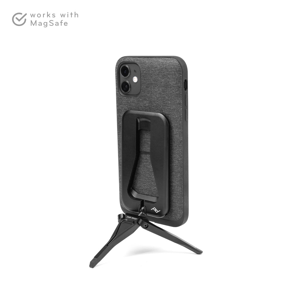 Peak Design Mobile Tripod — credit-card-sized when folded, magnetic phone-case attachment, fits in a wallet for travel photographers who carry a phone instead of a camera