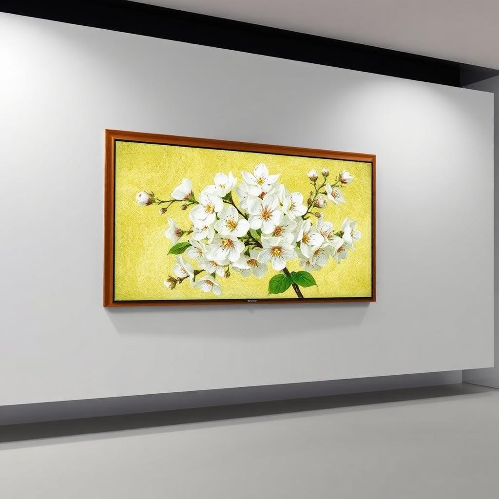 Samsung 32-inch The Frame QLED TV displaying artwork in a kitchen setting