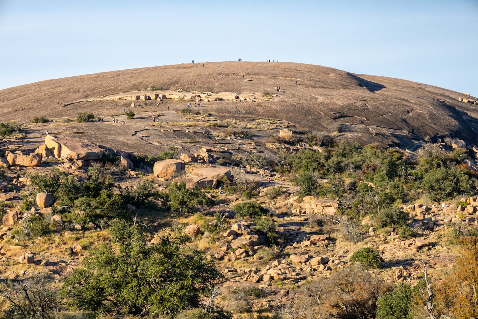 The pink granite dome of Enchanted Rock north of Fredericksburg
