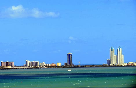 The historic Port Isabel lighthouse overlooking the bay and the causeway to the island